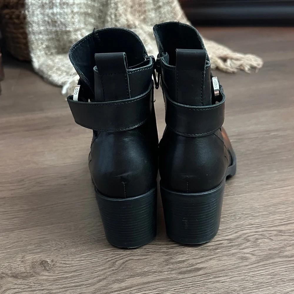 Elodie Black Leather Ankle Boots